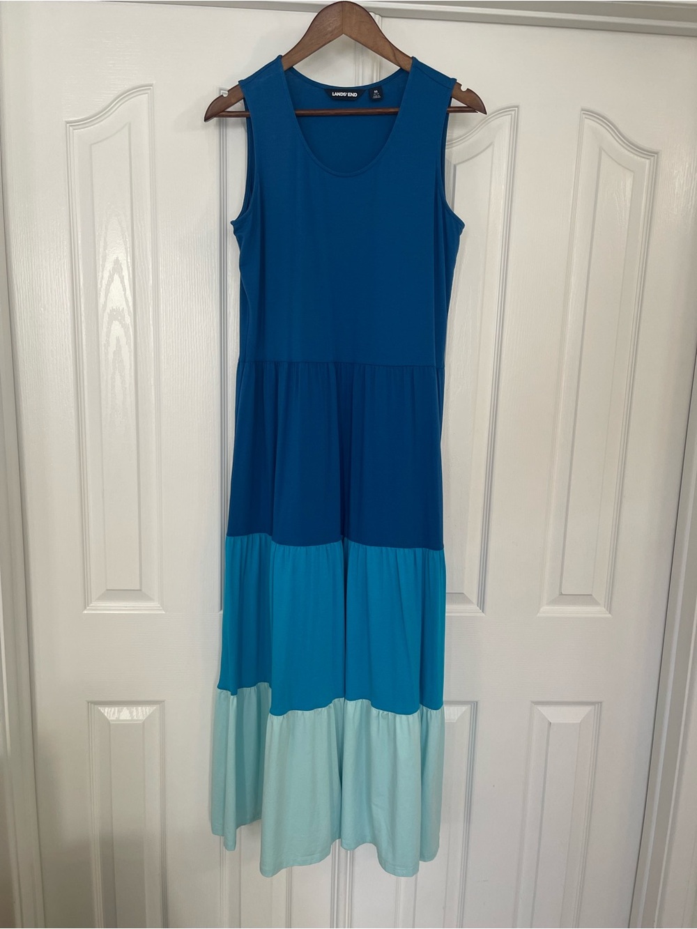 LANDS' END Blue colorblock Tiered Sleeveless Maxi Dress M 10/12